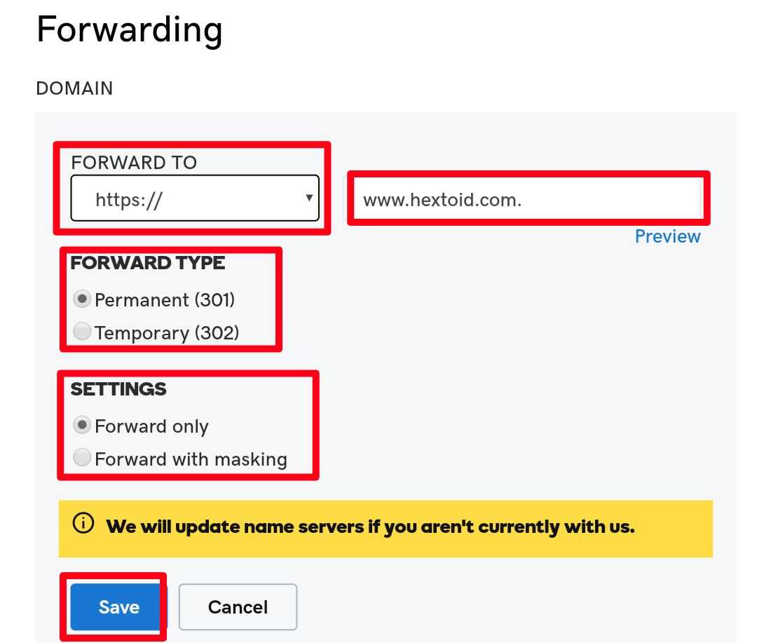 Domain-Forwarding 301 setup