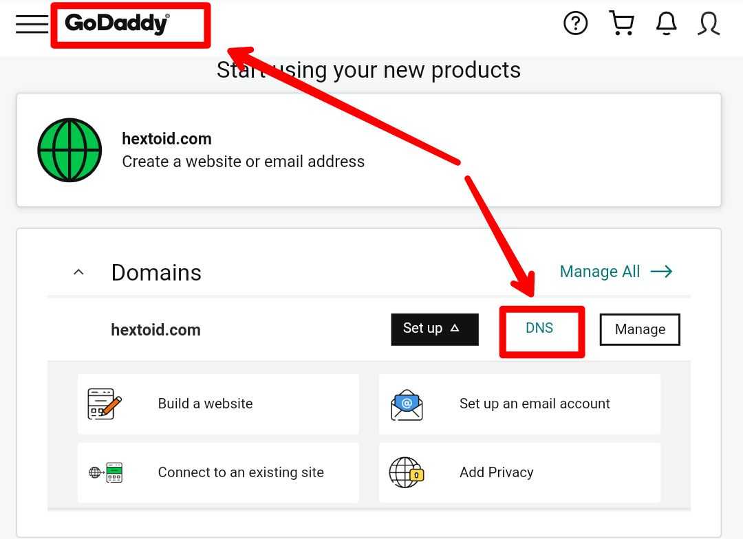 GoDaddy > DNS