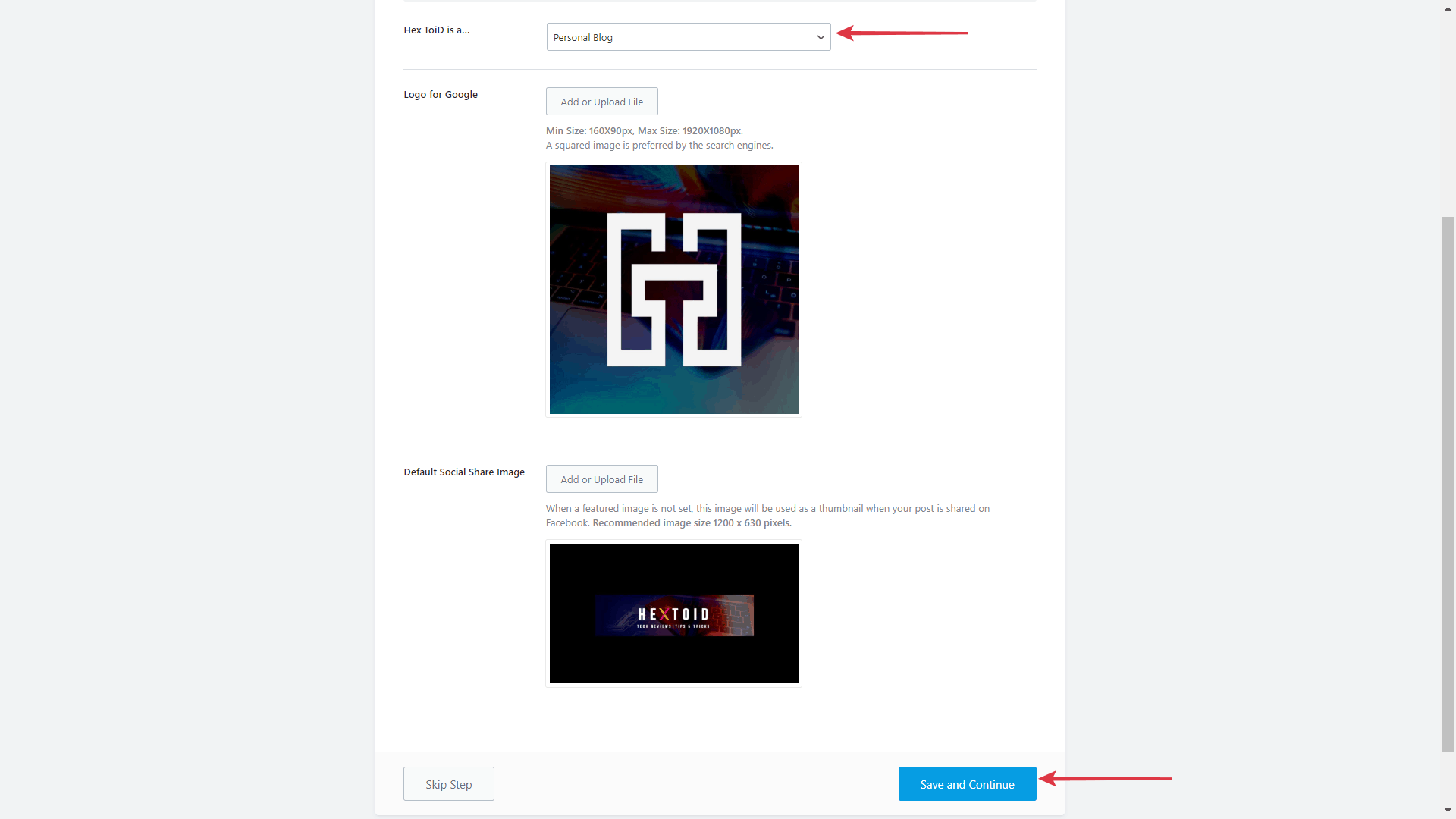 Choose Category Upload Profile Photo Cover Photo Click Save and Continue