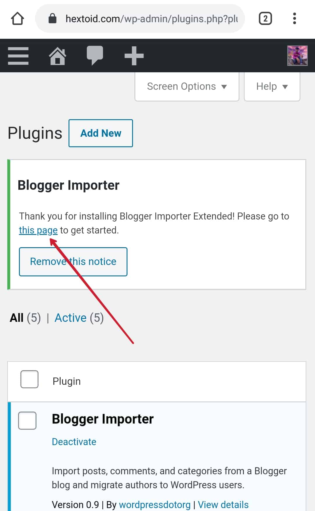 Click on"This Page" option to get started > Run Importer