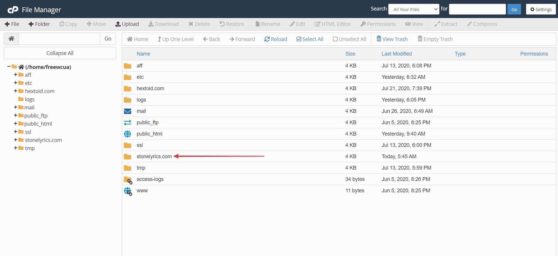 Go to site's folder in the File Manager