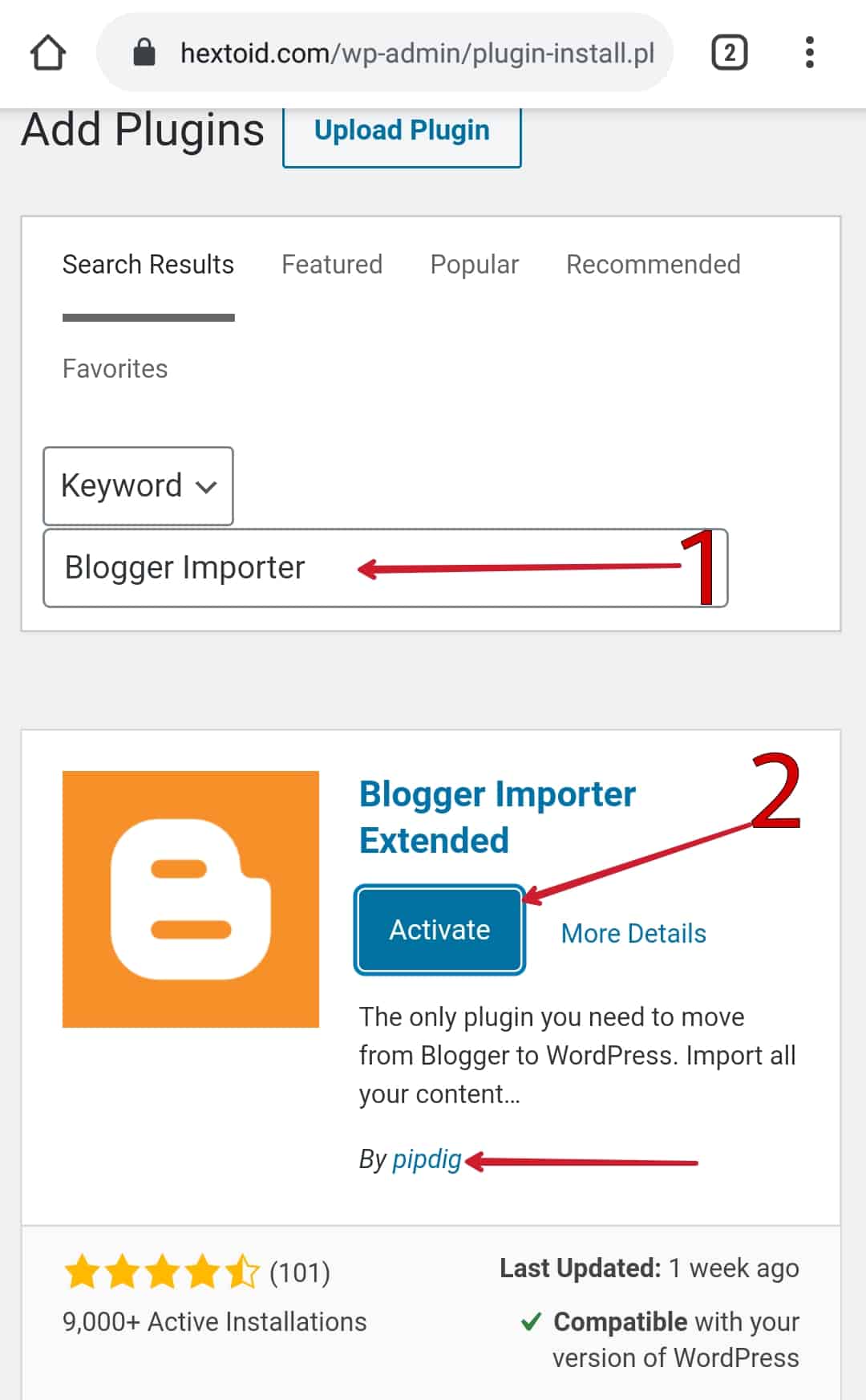 Install & Activate "Blogger Importer Extended" by Pipdig