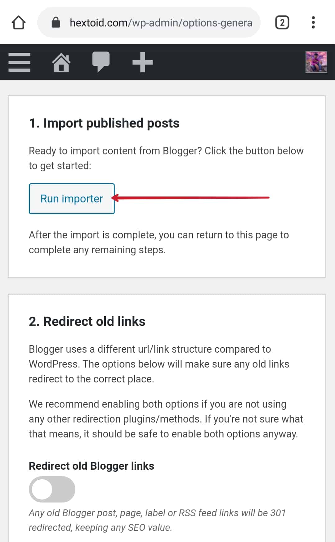 Run Blogger Importer Extended