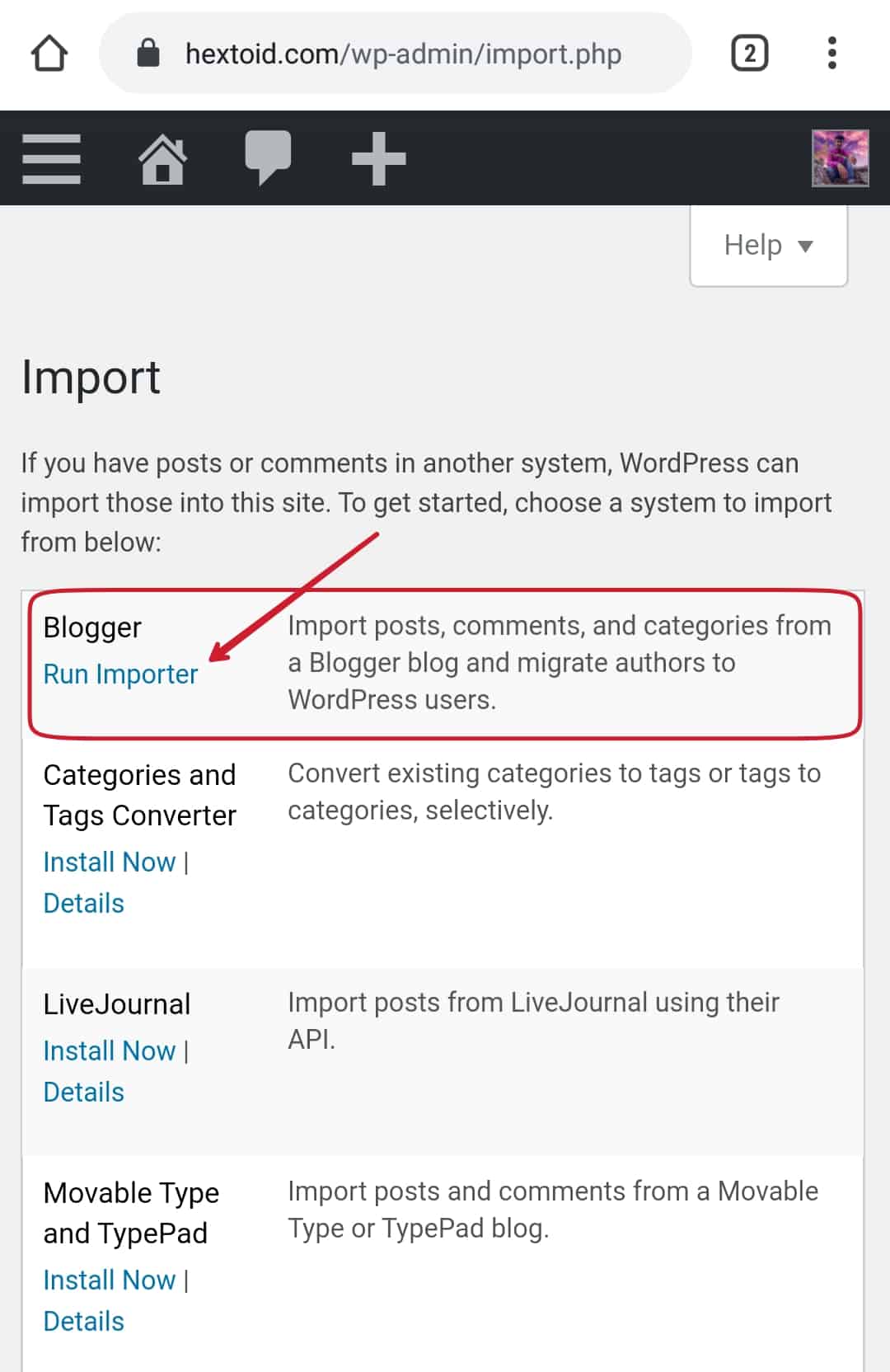 Run Blogger Importer