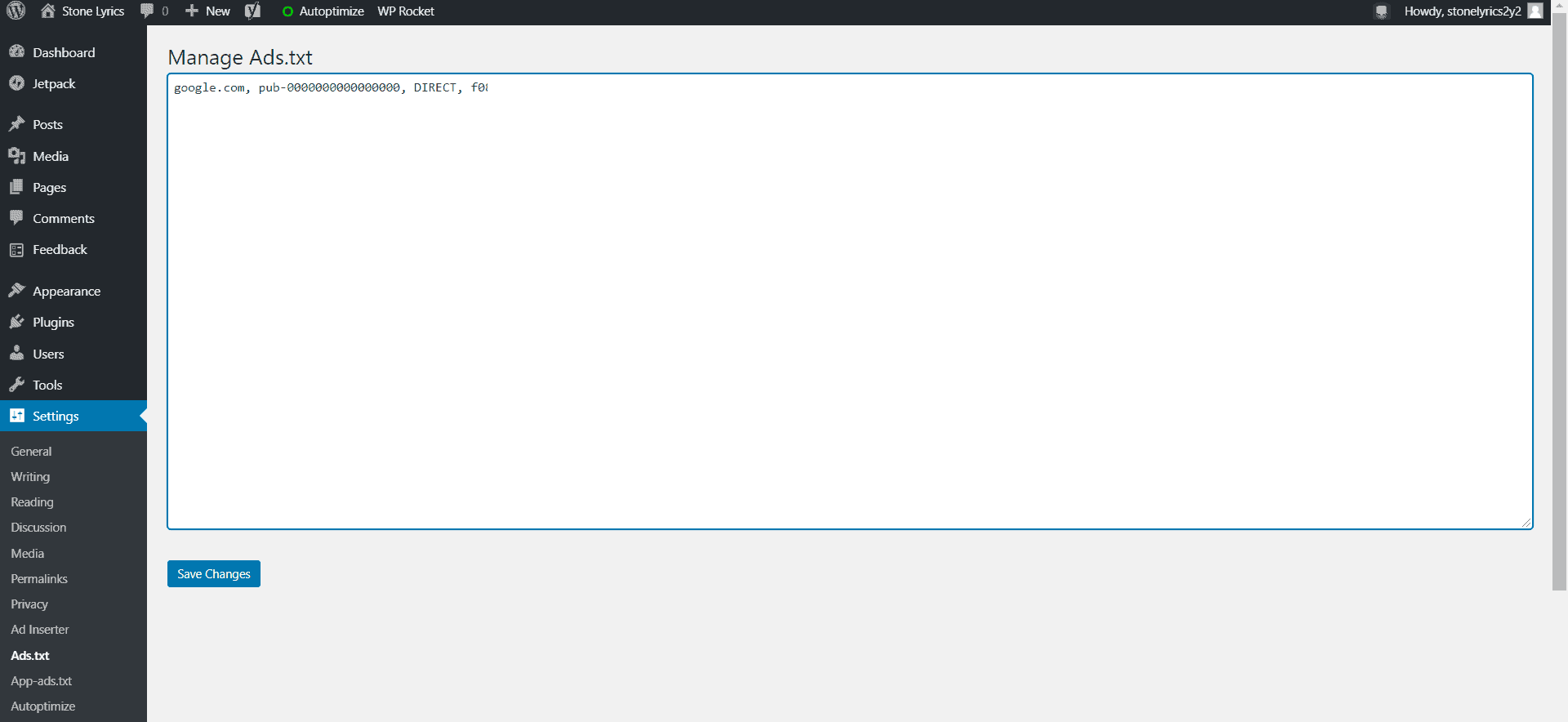 Navigate to Settings > Ads.txt > and type Ads.txt code