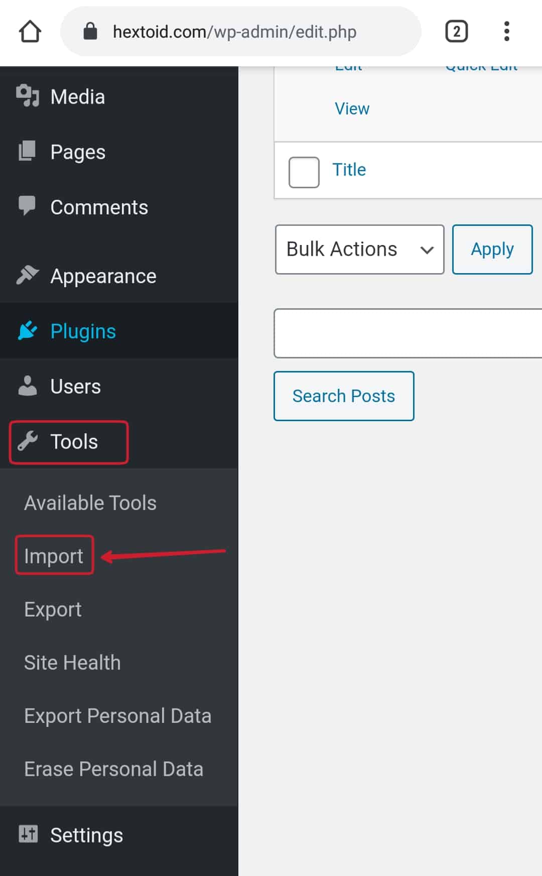 WordPress dashboard > Tools > Import