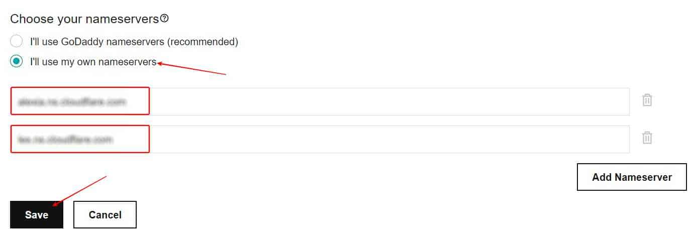 Enter Nameservers > Save