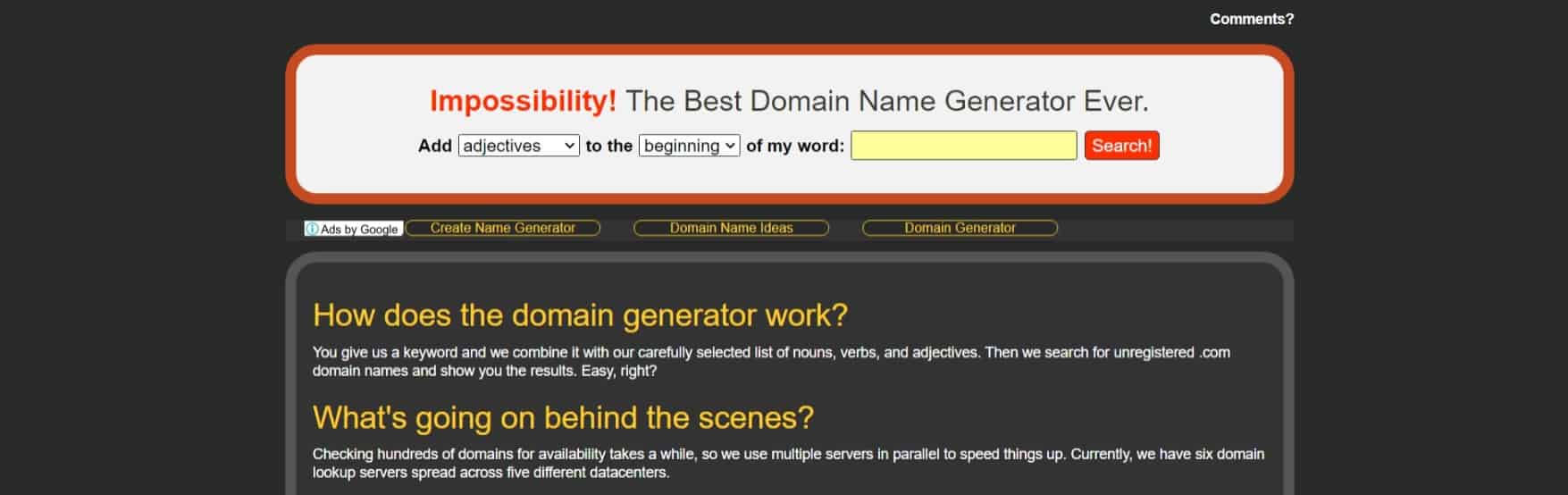 Impossibility!: The Best Domain Name Generator Ever