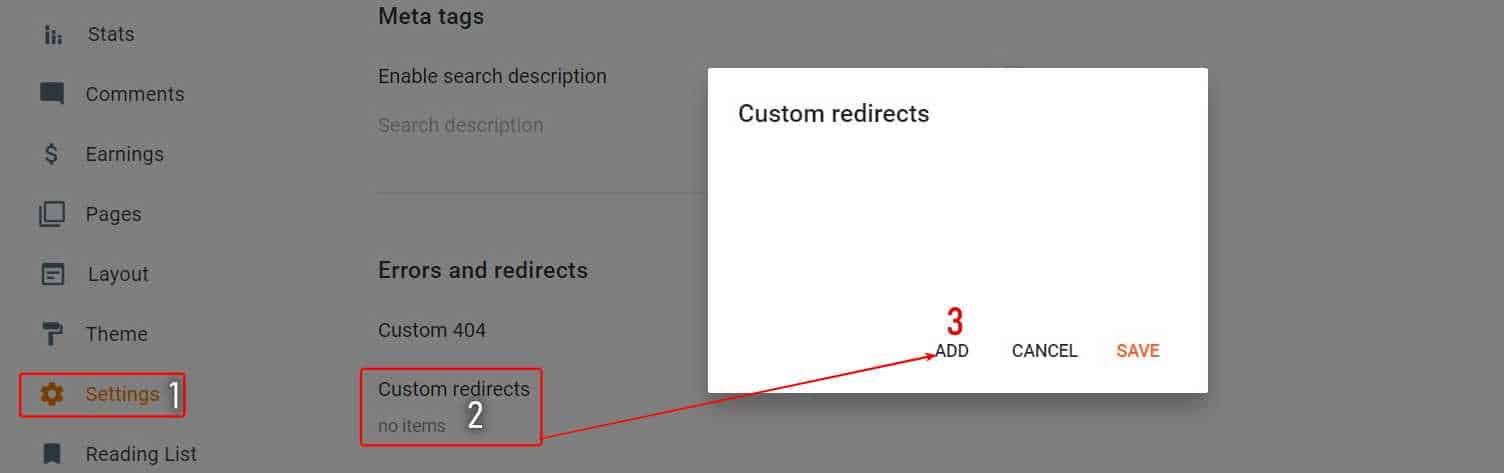 Settings > Custom-Redirects > Click Add