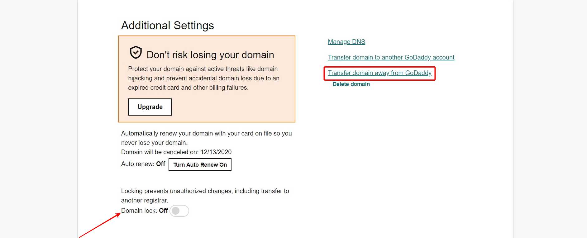 Turn Off Domain Lock > Click On Transfer Domain Away From GoDaddy