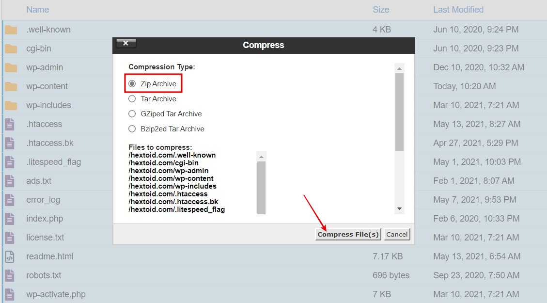 Choose Zip Archieve > Rename with extension .zip > Compress File(s)