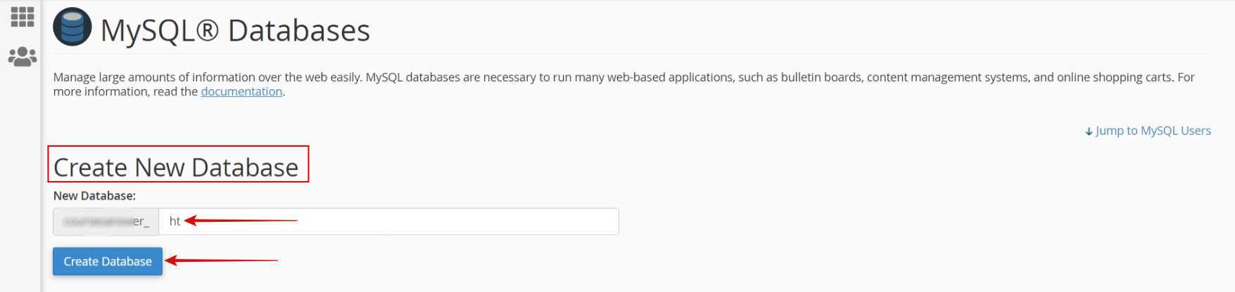Enter a name Create Database