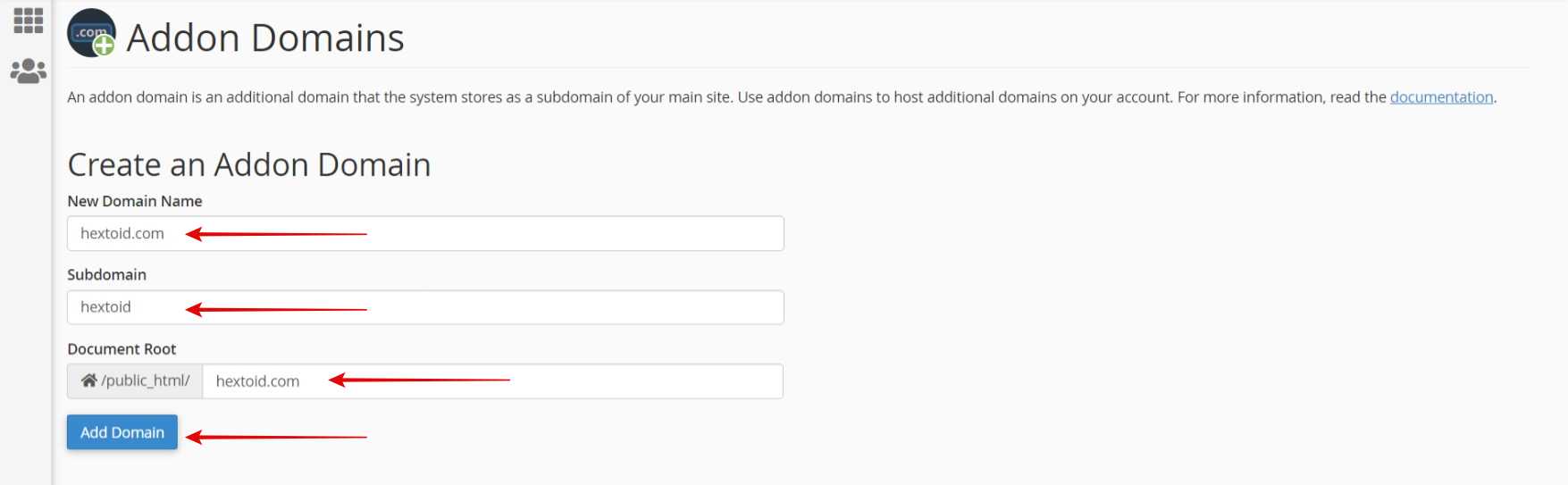 Enter domain name > Click Add Domain