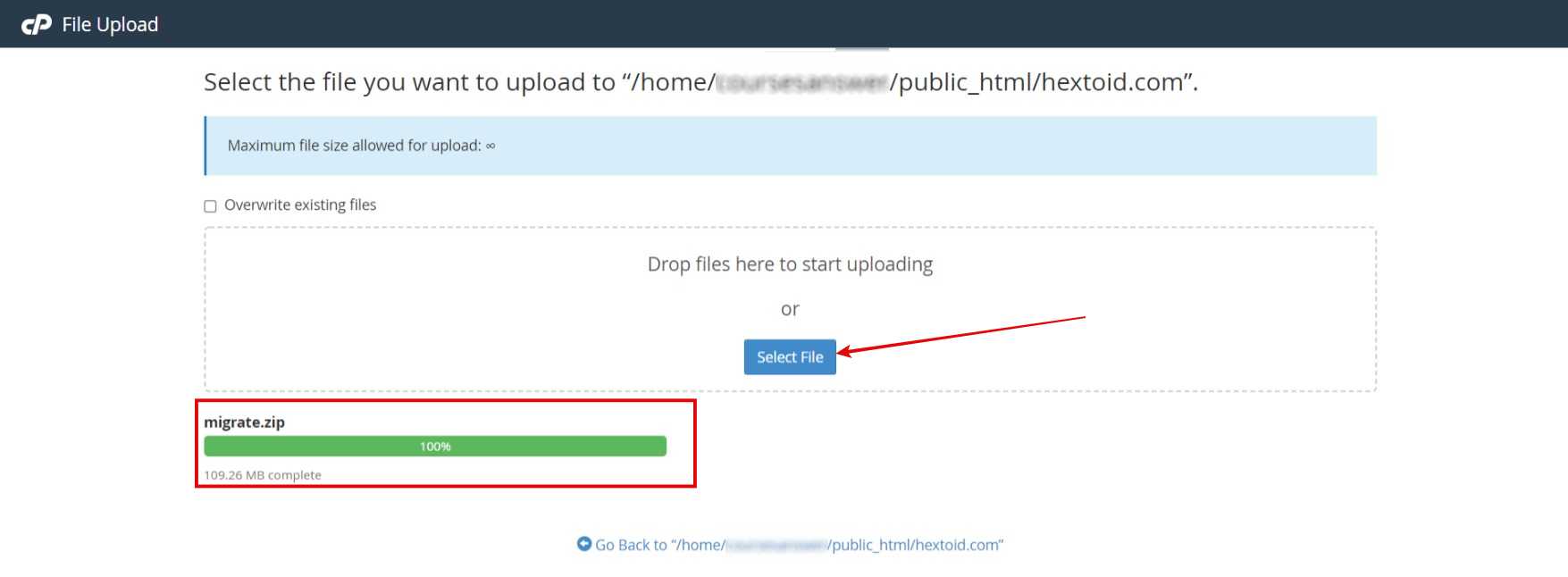 Upload the .zip file downloaded in Step 4