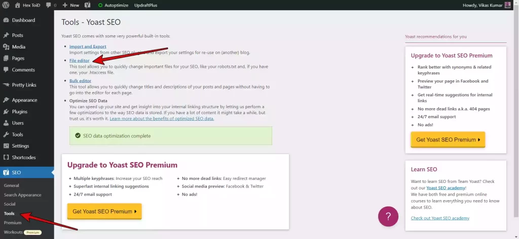 Go to Yoast SEO > Tools